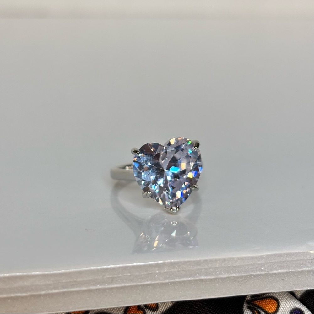 Silver Heart-Cut Clear Crystal Ring - Women  Size 7. A STUNNER!